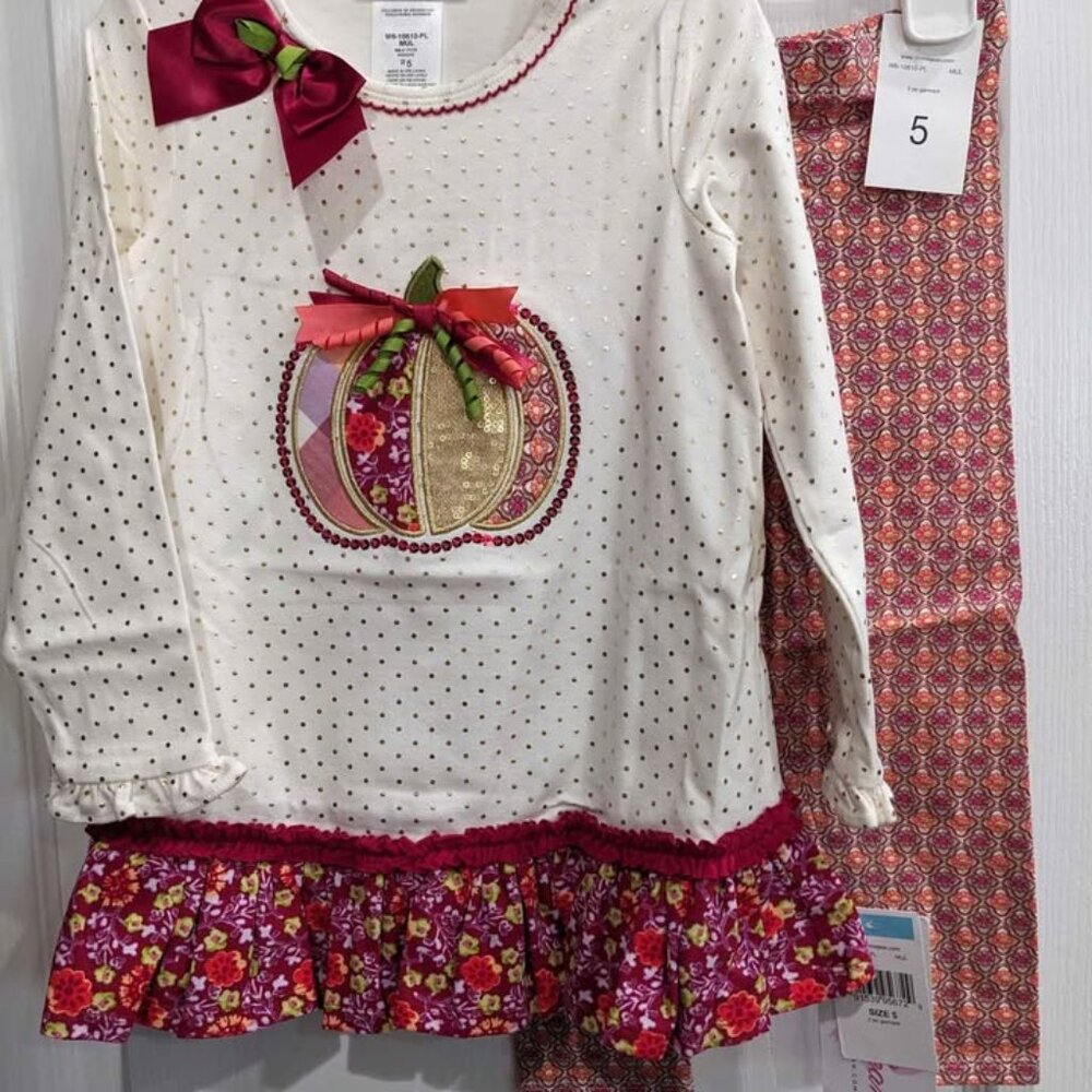 Bonnie Jean Fall Thanksgiving Pumpkin Legging Set Outfit Baby Toddler Girls - Picture 3 of 9